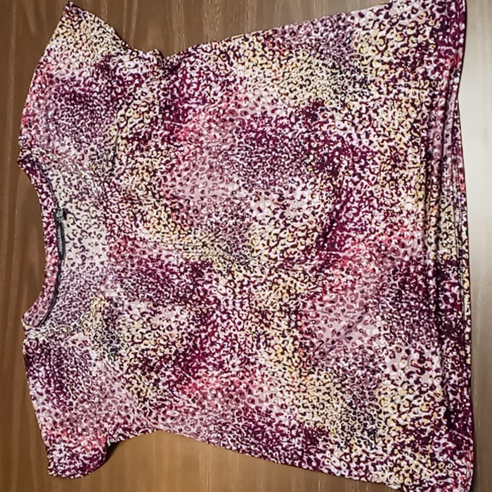 Notations Purple Animal Print Blouse w Front Chain Embellishments XL